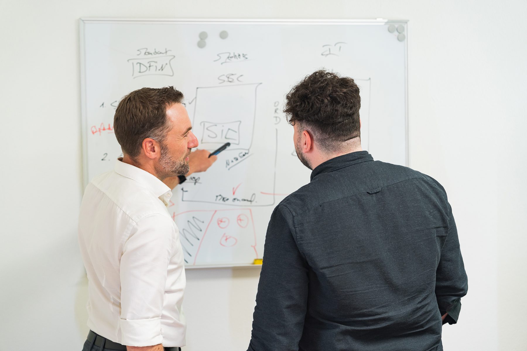 Deux Eluceeders co-construisant une solution au tableau blanc